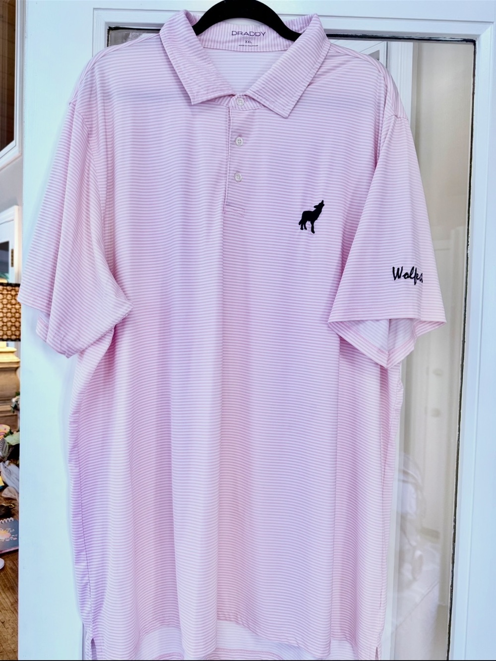 DRADDY Men’s Light Pink Striped Performance Polo Shirt XXL